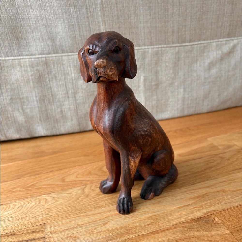 Hand Carved Wood Labrador Dog Sculpture Detailed Realistic Pet Animal Handmade